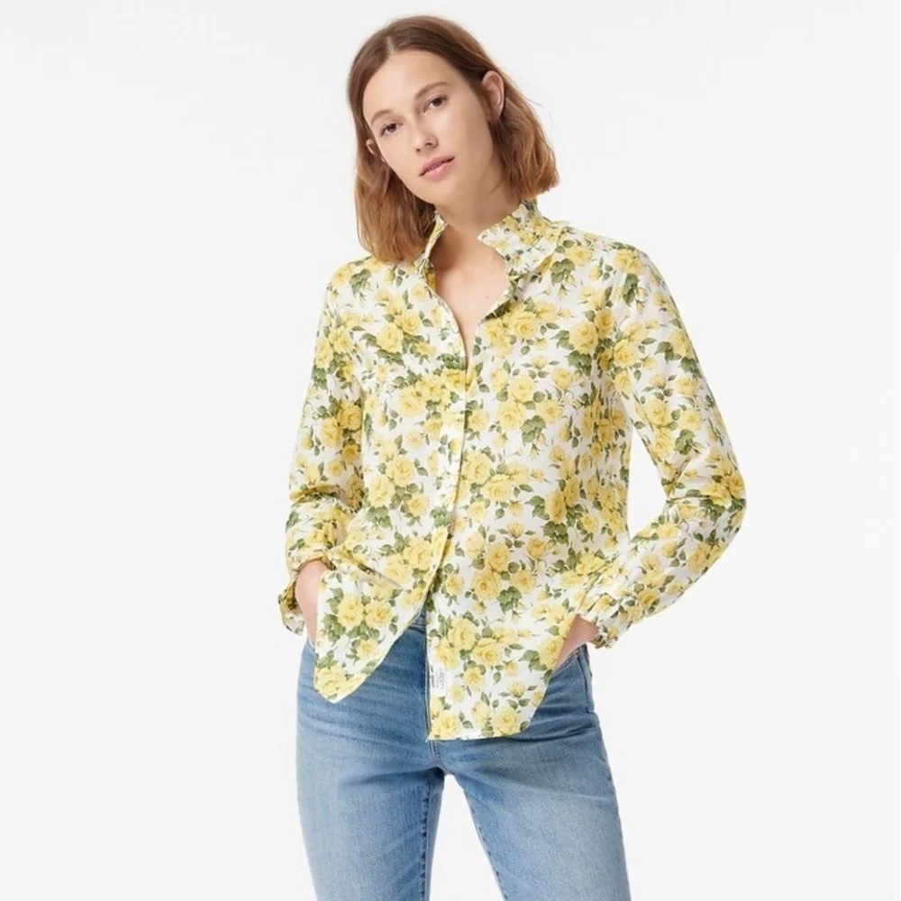 J. CREW Classic Fit Ruffleneck Shirt Liberty Carline Rose Floral Buttondown 18